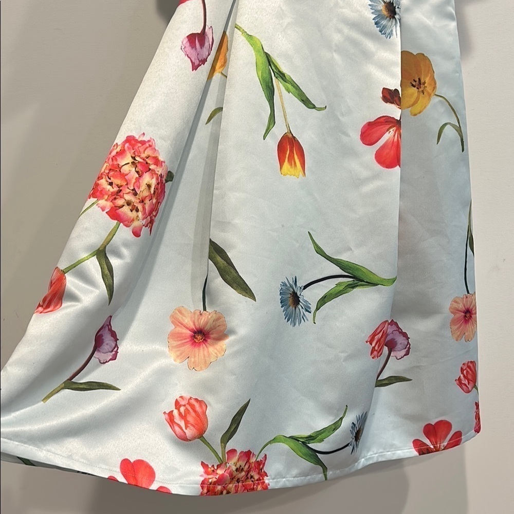True Violet Sateen Garden floral powder blue Ruffled One Shoulder Sundress 10 - Picture 4 of 12